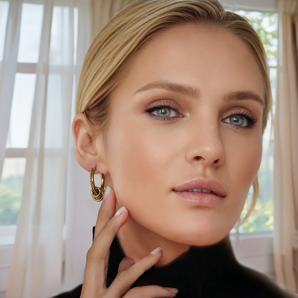 Multilayer Circle Twist Earrings For Women Trendy Gold Plated Stainless Steel Statement Jewelry Bij 2