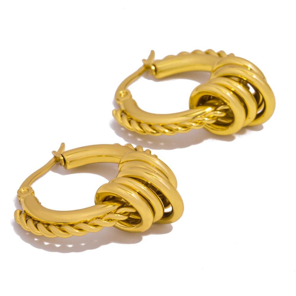 Multilayer Circle Twist Earrings For Women Trendy Gold Plated Stainless Steel Statement Jewelry Bij 6