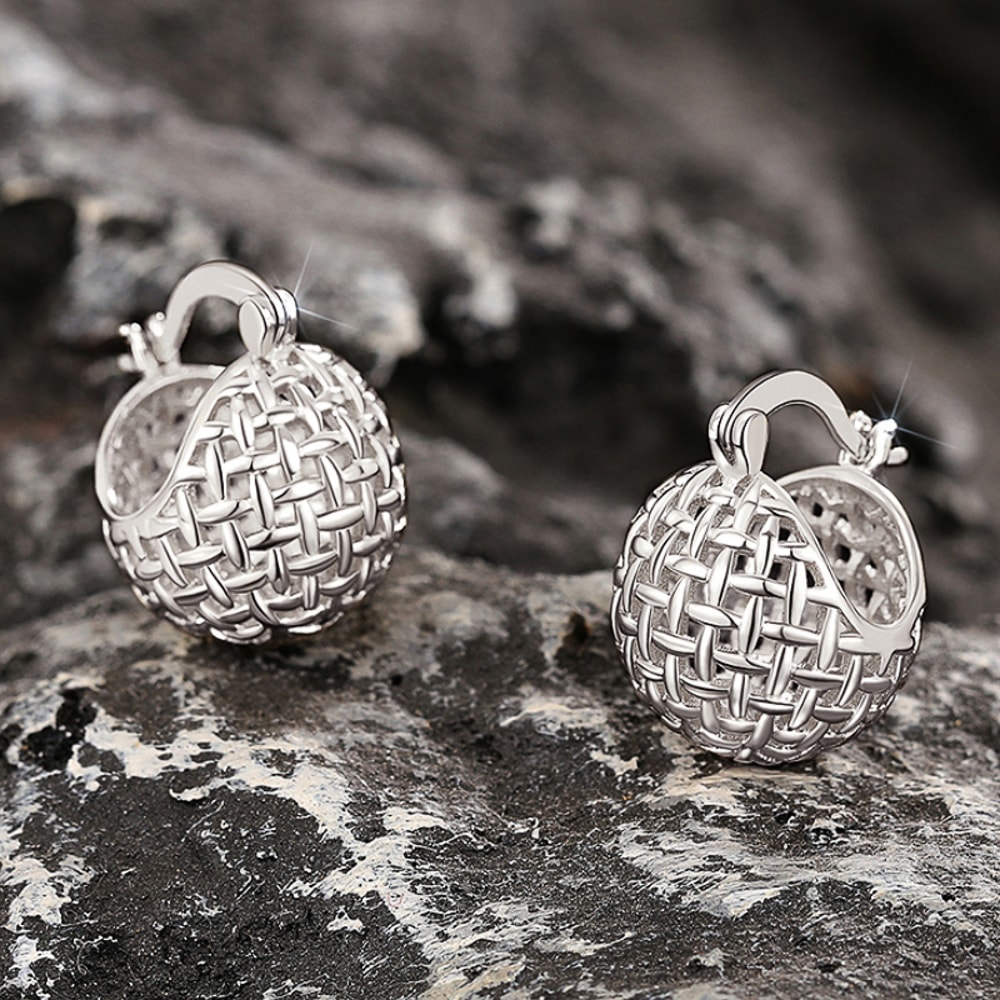 Trendy Gold Color Silver Color Women Metal Hoop Earrings With Ball Design Jewelry For Wedding Party 3