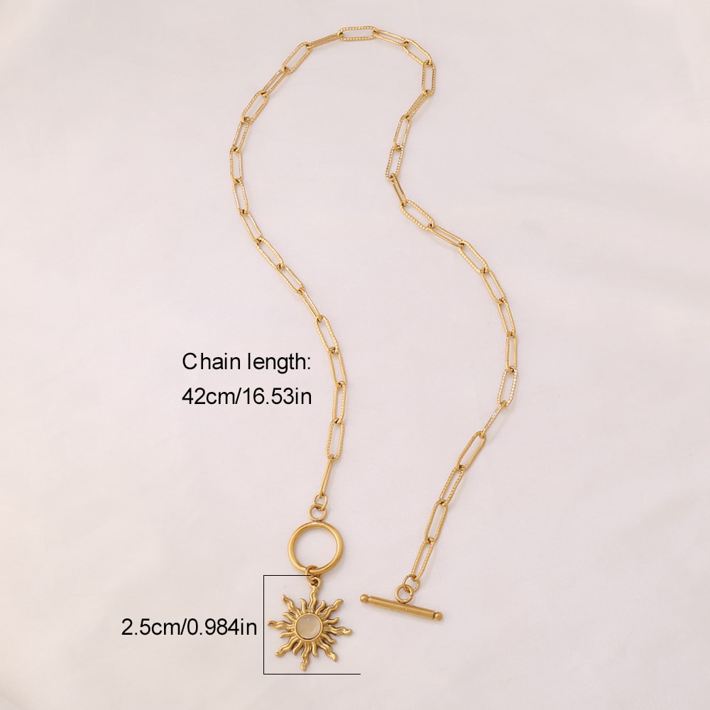 Gold Color Stainless Steel Sun Pendant Necklace For Women Turquoise Charms Clavicle Chain Necklaces 5