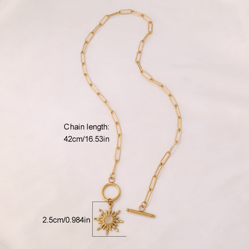 Gold Color Stainless Steel Sun Pendant Necklace For Women Turquoise Charms Clavicle Chain Necklaces 5