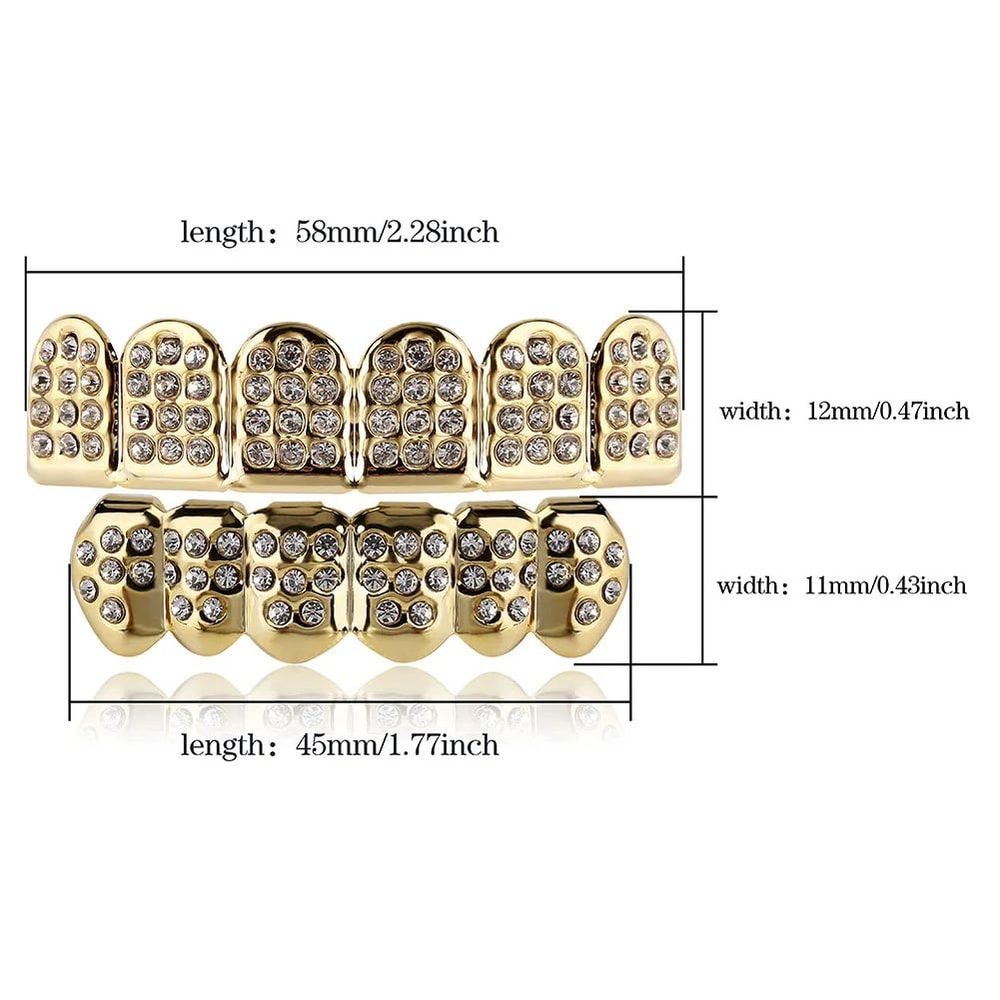 Iced Out CZ Stones Teeth Grillz Fashion Hip Hop Gold Silver Color Top Bottom Braces For Jewelry Gif 6