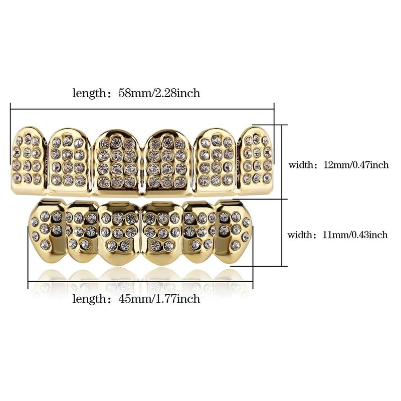 Iced Out CZ Stones Teeth Grillz Fashion Hip Hop Gold Silver Color Top Bottom Braces For Jewelry Gif 6