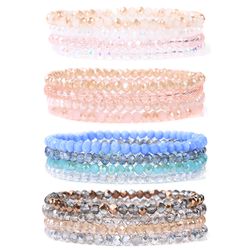 4-Piece Natural Stone Bead Bracelet Set for Women & Girls - Grey, Pink, White, Blue Crystal Fashion Jewelry Collection