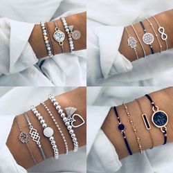 Boho Geometric Bracelet Sets: Vintage Star Map, Hand Heart Charms, Beads & Chains - Women's Fashion Jewelry Accessories