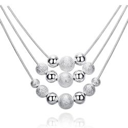 URBABY 925 Sterling Silver 18-inch Frosted Beads Jewelry Set - Pendant Earrings & Necklace for Women - Fashion Wedding G