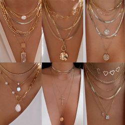 Bohemia Gold Color Multi-Layer Crystal Pendant Necklace Set for Women - Trendy BLS-Miracle Jewelry Gifts