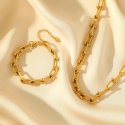 316l stainless steel gold thick chain set: waterproof fashion necklace & bracelet gift for women and girls