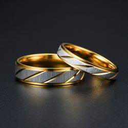 High-Quality Stainless Steel Wave Pattern Couple Rings | Engagement & Wedding Jewelry for Men and Women | Unique Design