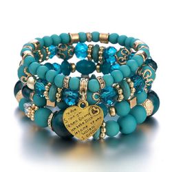 Bohemian Love Crystal Beaded Bracelet Set: Retro Ethnic Style for Women's Fashion Jewelry