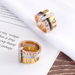 Stylish Stainless Steel Rings for Women: Triple-layer Roman Numeral & Zircon Bridal Wedding Fashion Jewelry Gift