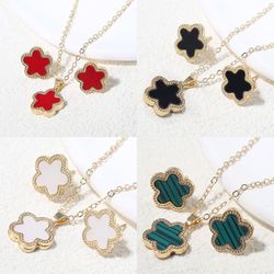 Luxury 2-Piece Stainless Steel Clover Jewelry Set: Fashionable Five-Leaf Flower Pendant Necklace and Earrings for Women