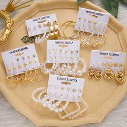 Imitation Pearl Heart & Butterfly Drop Earrings Set: 6 Pairs of Big Circle Piercings for Women - Cute Ear Buckle Jewelry