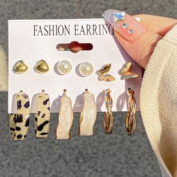 Leopard Acrylic Hoop Earrings Set: Trendy Gold & Silver Butterfly Pearl Circle Jewelry for Women