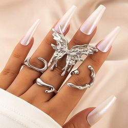 Silver Liquid Butterfly Rings Set: Women's Fashion Irregular Wave Knuckle Rings - Egirl Gothic Jewelry