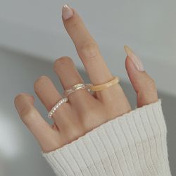 colorful resin pearl rings set for women and girls - vintage acrylic fashion jewelry accessories - 3pcs party gift pack