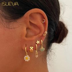 2023 Retro Boho Gold-Plated Earrings Set for Women: ISUEVA Hoop, Cuffs & Studs