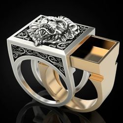 Punk Style Domineering Lion Head Men's Ring with Creative Storage - Friendship Jewelry for Everyday Wear