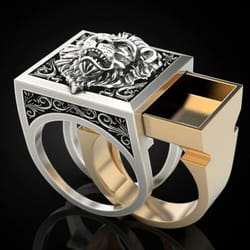 punk style domineering lion head men's ring with creative storage - friendship jewelry for everyday wear