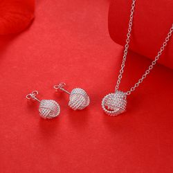 925 Sterling Silver Ball Necklace and Stud Earrings Set for Women: Trendy Fashion Jewelry for Parties & Weddings