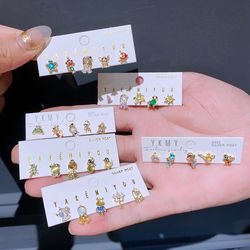 colorful zircon fairy tale stud earrings 5pcs/set for women & girls - party gift jewelry
