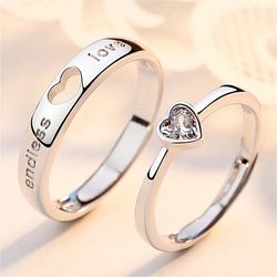 2Pcs Zircon Heart Couple Rings: Forever Love Wedding Set for Women & Men - Charm Jewelry