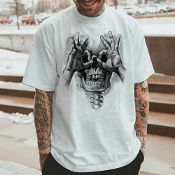 skull with ok pattern graphic casual shirt cotton white skull tshirt size s-5xl