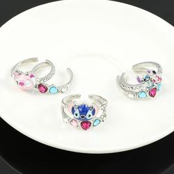 Disney Stitch Korean Fashion Jewelry Ring Lilo Stitch Leroy Anime Figure Periphery Fashion Jewelry Diamond Double Deck