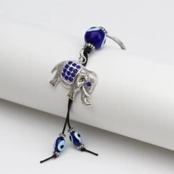 Lucky Eye Alloy Elephant Pendant Keychain Blue Turkish Evil Eye Bead Bag Car Key Chain Keyring llavero porte
