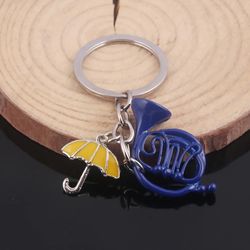 TV HIMYM How I Met Your Mother Keychain Yellow Umbrella Blue French Horn Pendant Keyring For Mom Dad Festival Gift