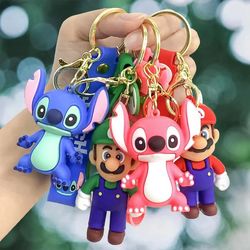 Anime Disney Keychain Cartoon Lilo Stitch Cute Doll Keyring Ornament PVC Silicone Pendant Car Cartoon Bag Key Chain