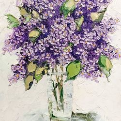 lilac oil painting original artwork impasto flower art lilac flowers painting oil painting landscape 14 x 11