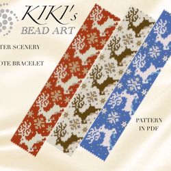winter scenery peyote bracelet pattern, peyote pattern design set in pdf - instant download