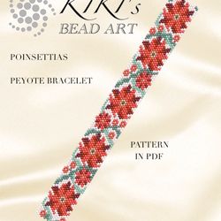 poinsettias peyote bracelet pattern, peyote pattern design for christmas in pdf - instant download