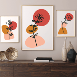 wall art decor, modern geometric print set of 3 prints, digital download