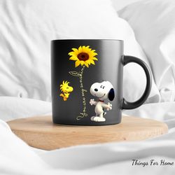 snoopy sunflower coffee mug, valentine gift, snoopy lover gift, gift for couple, sunflower lover gift, gift for her