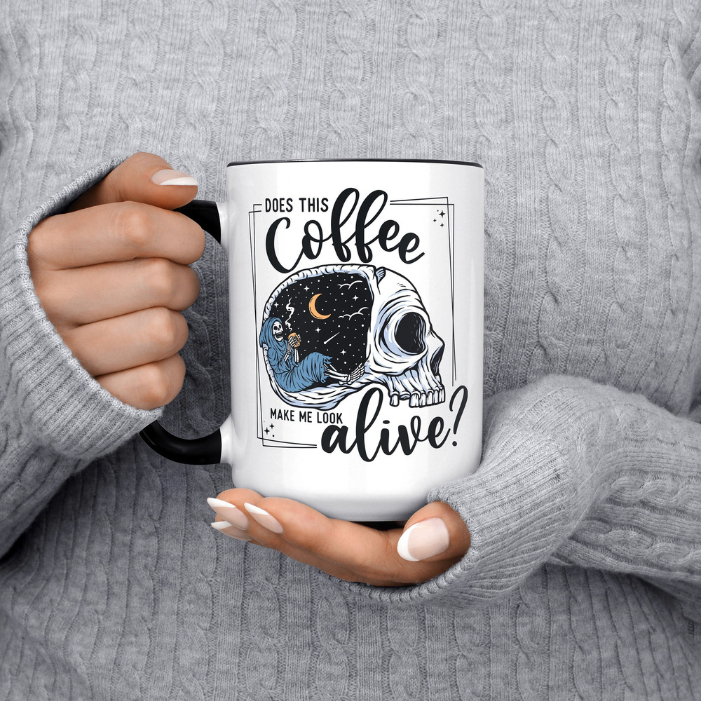 Does This Coffee Make Me Look Alive Mug, Skeleton Mug, Grim Reaper, Funny Coffee Mug, Halloween, Gift, Sky, Dead Inside, Fall.jpg