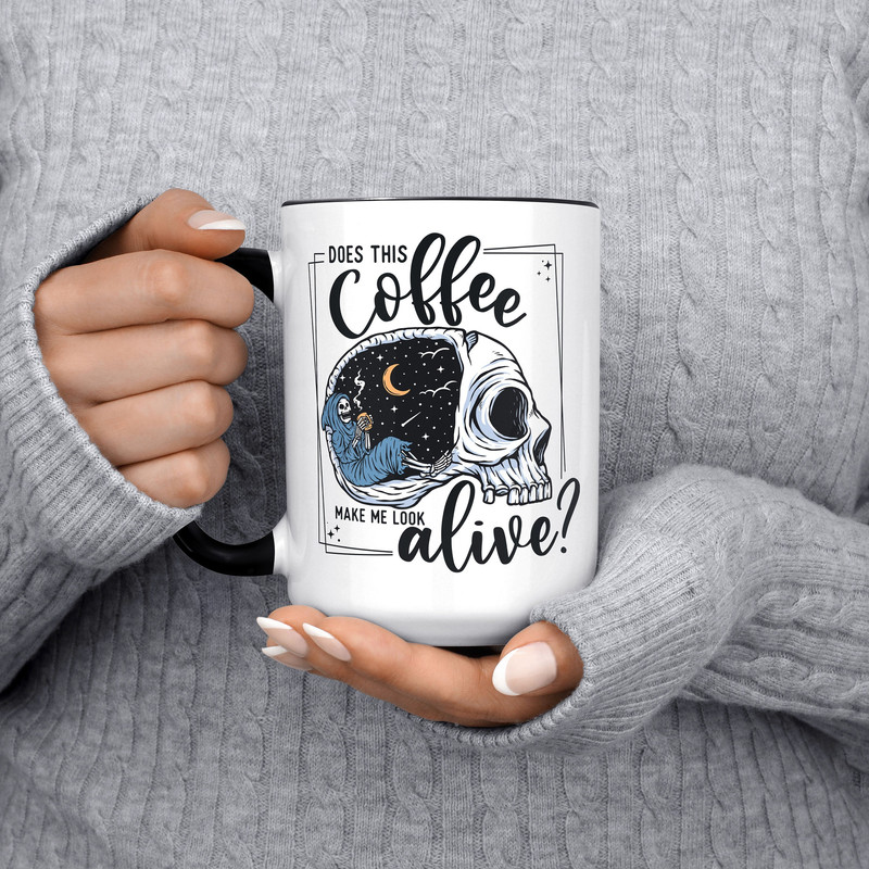 Does This Coffee Make Me Look Alive Mug, Skeleton Mug, Grim Reaper, Funny Coffee Mug, Halloween, Gift, Sky, Dead Inside, Fall.jpg
