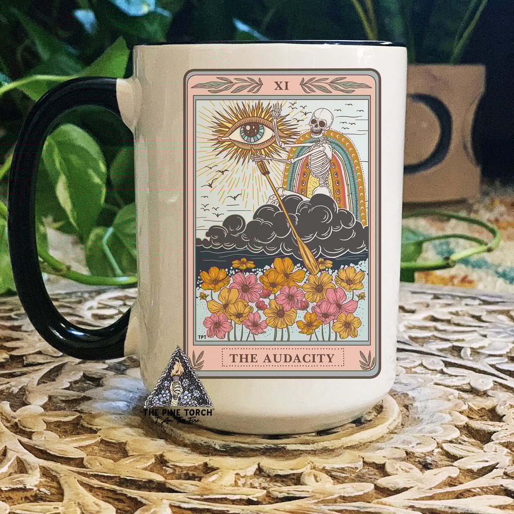 Audacity Tarot Card Mug, Occult skeleton tarot card Coffee mug, The audacity Tarot mug, witchy mug, witchy tarot card mug, the audacity mug.jpg