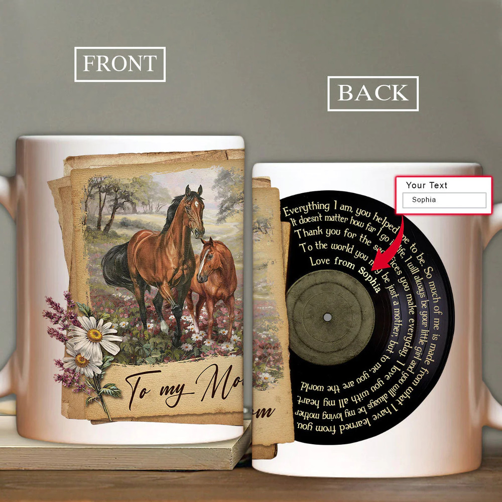Gift For Mom Personalized Mug-Daughter to mom, Brown horse, Flower Mug-Custom Gift For Mother's Day,I love you with all my heart Mug, Presents for Mom.jpg