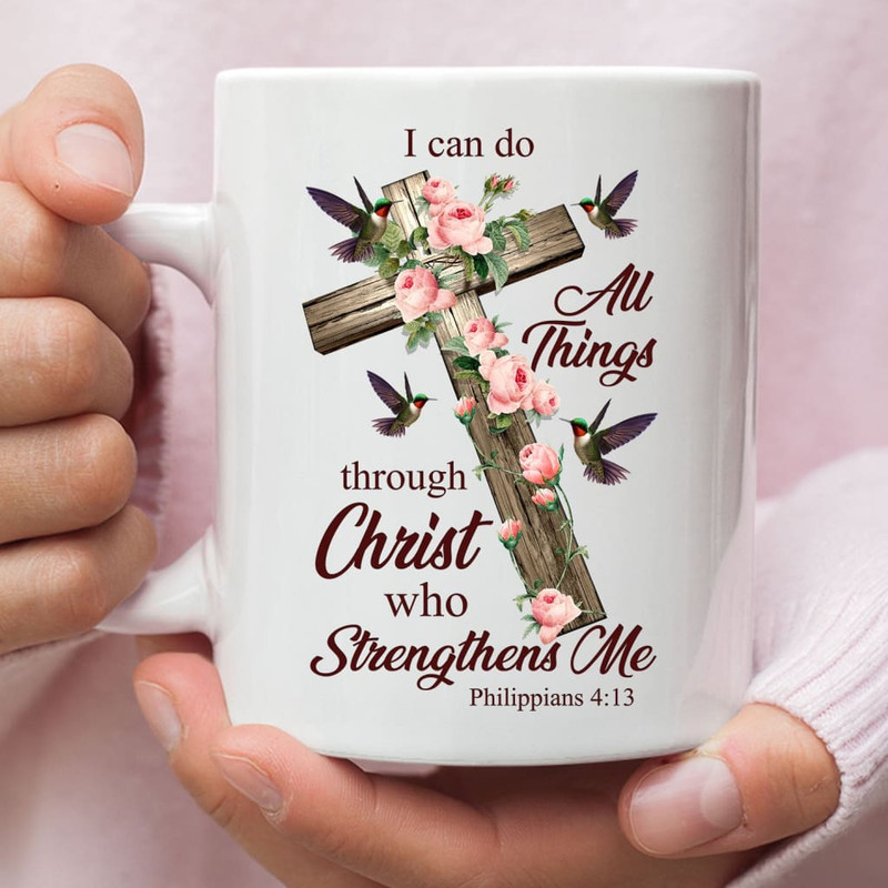 I can do all things through Christ, Cross with flowers, Coffee mug.jpg