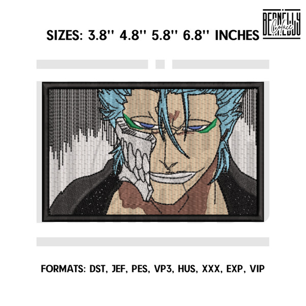 Grimmjow Embroidery Design File, Bleach Anime Embroidery Design, Machine embroidery pattern.  Anime Pes Design Brother.png