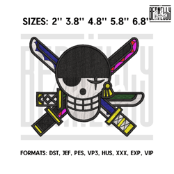 Zoro Skull Embroidery Design Pes File, One Piece Anime628