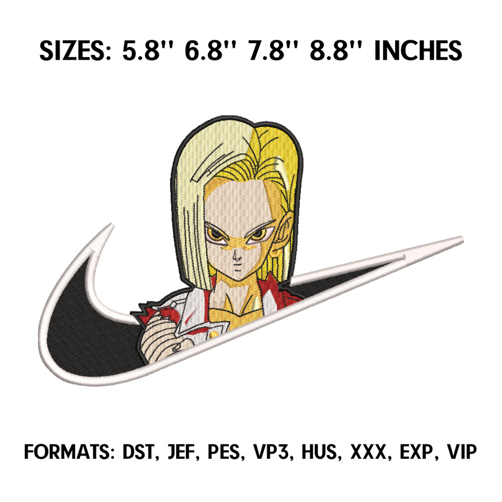 Android 18 Embroidery Design File, Dragon Ball Anime Embroidery Design, Anime Pes Design, Machine embroidery.png