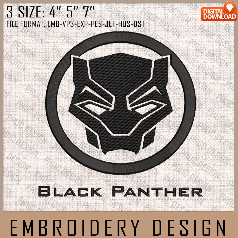 Black Panther Embroidery Files, Marvel Comics, Movie Inspired Embroidery Design, Machine Embroidery Design.jpg