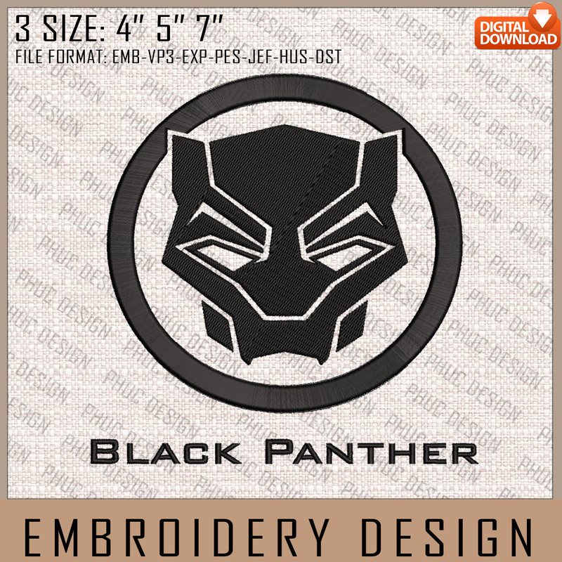 Black Panther Embroidery Files, Marvel Comics, Movie Inspired Embroidery Design, Machine Embroidery Design.jpg