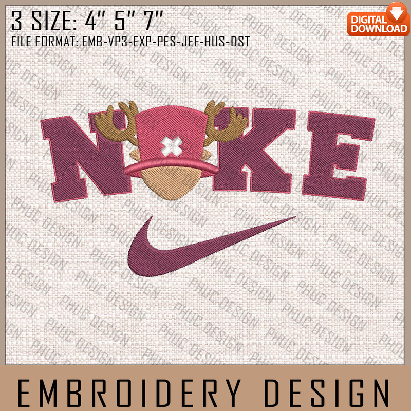 Chopper Nike Embroidery Files, Nike Embroidery, One Piece, Anime Inspired Embroidery Design, Machine Embroidery Design 1.jpg