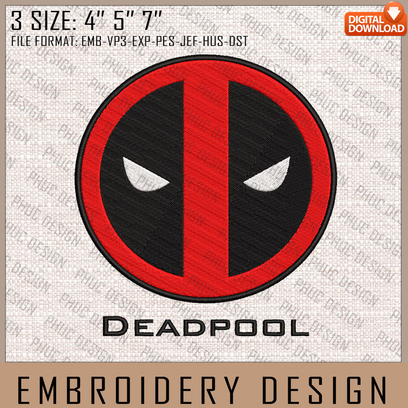 Deadpool Embroidery Files, Marvel Comics, Movie Inspired Embroidery Design, Machine Embroidery Design.jpg