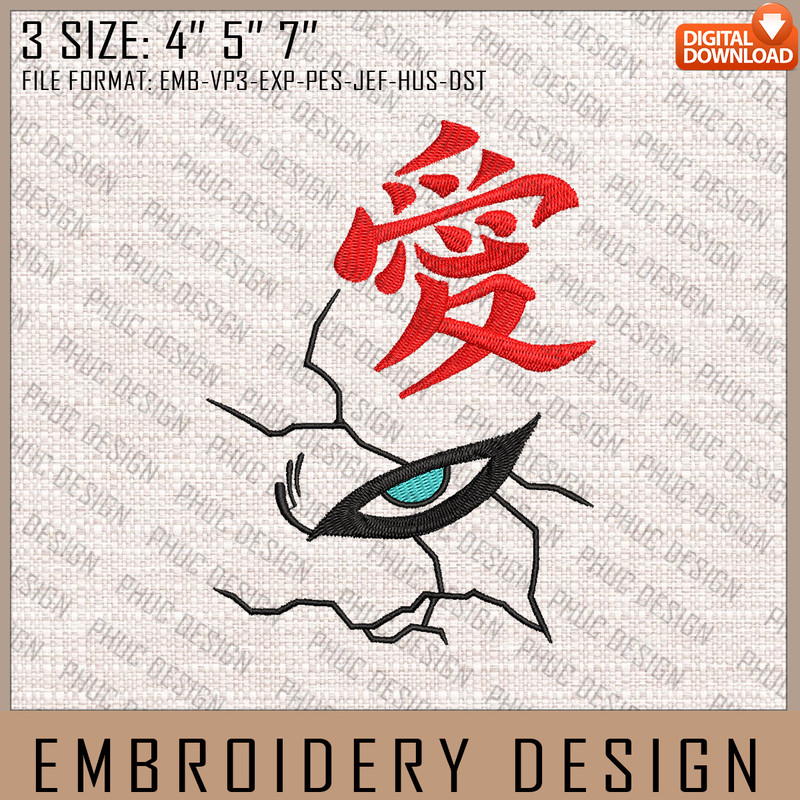 Gaara Embroidery Files, Naruto, Anime Inspired Embroidery Design, Machine Embroidery Design 1.jpg