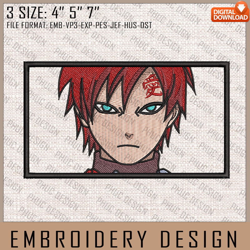 Gaara Embroidery Files, Naruto, Anime Inspired Embroidery Design, Machine Embroidery Design 3.jpg